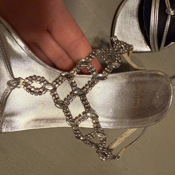 Stuart Weitzman - Crystal+Leather Silver Slings - Picture 3 of 10